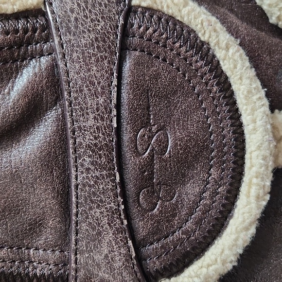 Jessica Simpson Brown and Cream Faux Leather and Sherpa Shoulder bag - Picture 5 of 16